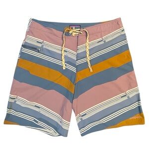 Patagonia Pink and Blue Board Shorts Retro Striped Swimwear